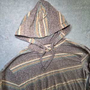 Vissla Mens Striped Lightweight Hoodie Space Dye Pullover Gray Blue Large